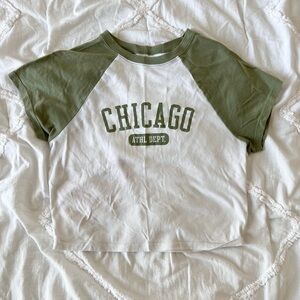 Abercrombie & Fitch Green and White Tee